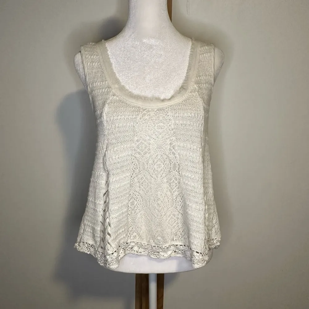 Meadow Rue  cream knit semi-sheer tank top size S - Image 3