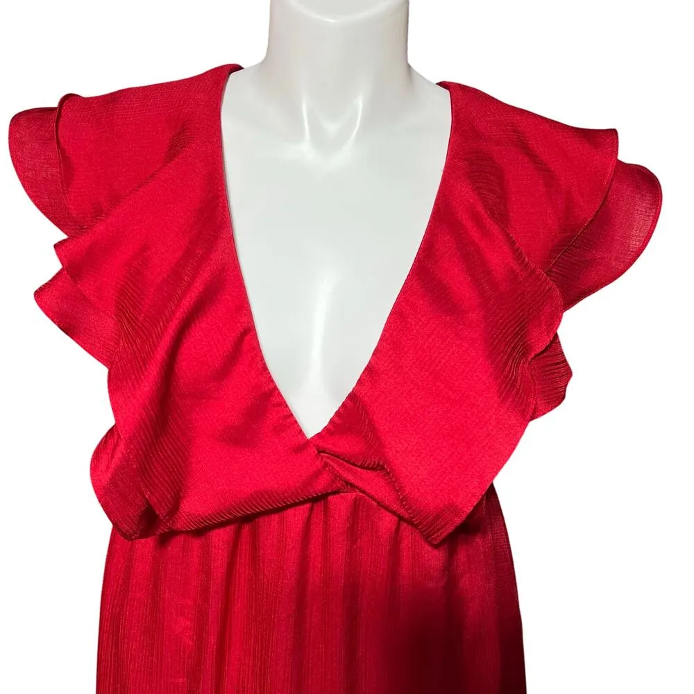 A New Day Womens Maxi Dress Layered Ruffled Faux Wrap V Neck Red Large - Image 2