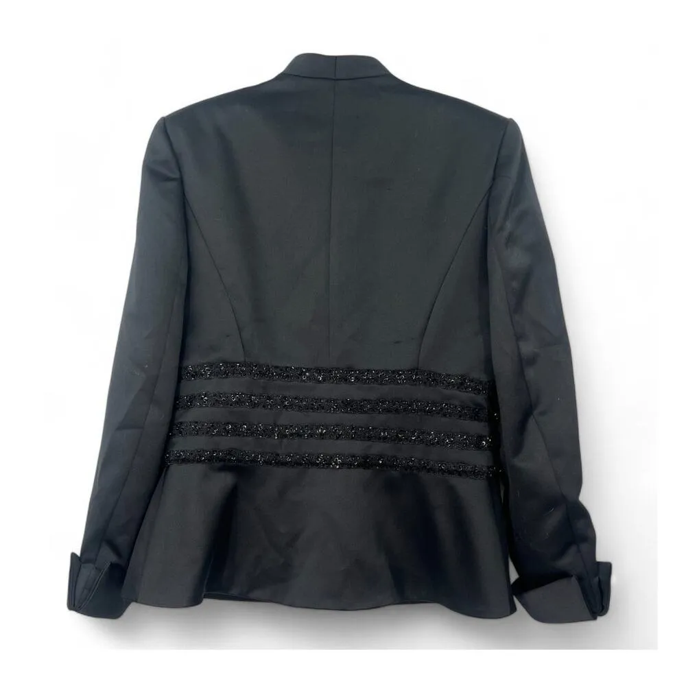 Couture Fashions | 6 | VINTAGE Women's Beaded Black Satin Evening Blazer Jacket - Image 2