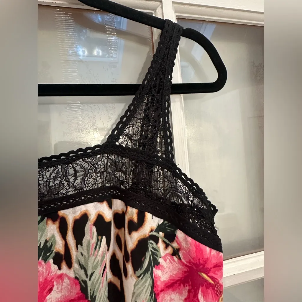 Vintage Boston Proper Y2K Floral Hibiscus Leopard Print Lace Maxi Dress Size 6 - Image 8