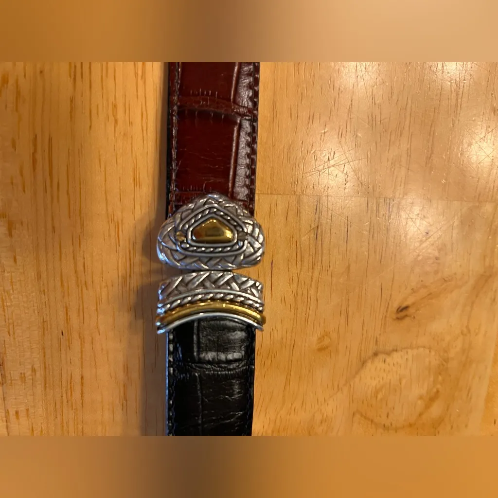 Brighton Black Brown Leather Belt Silver Brass Buckle 3 way convertible M/L - Image 13