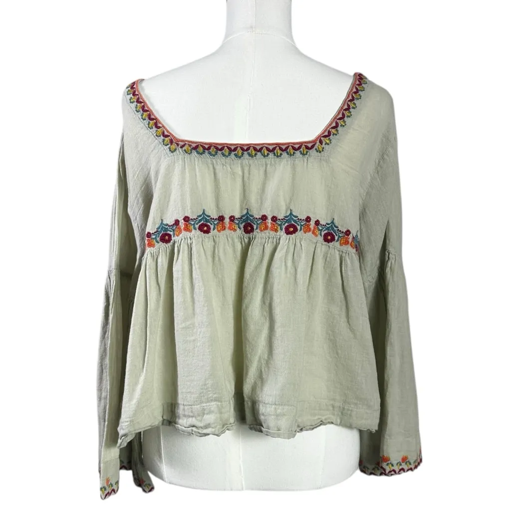 Natural Life Bohemian Cottage Embroidered Square Neck Bell Sleeve Top Size Large - Image 5