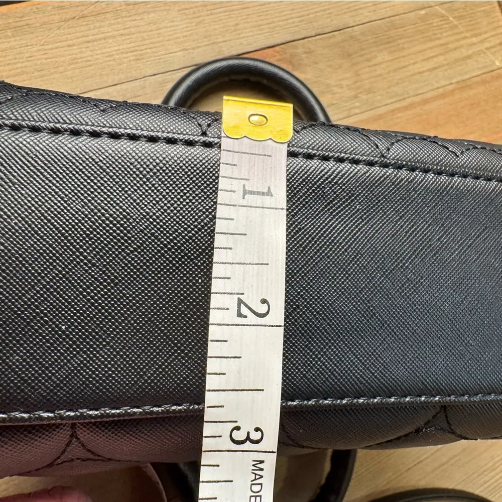 Betsey Johnson Small Mini‎ Satchel Bag Shoulder Strap Black Pink Quilted Heart - Image 9