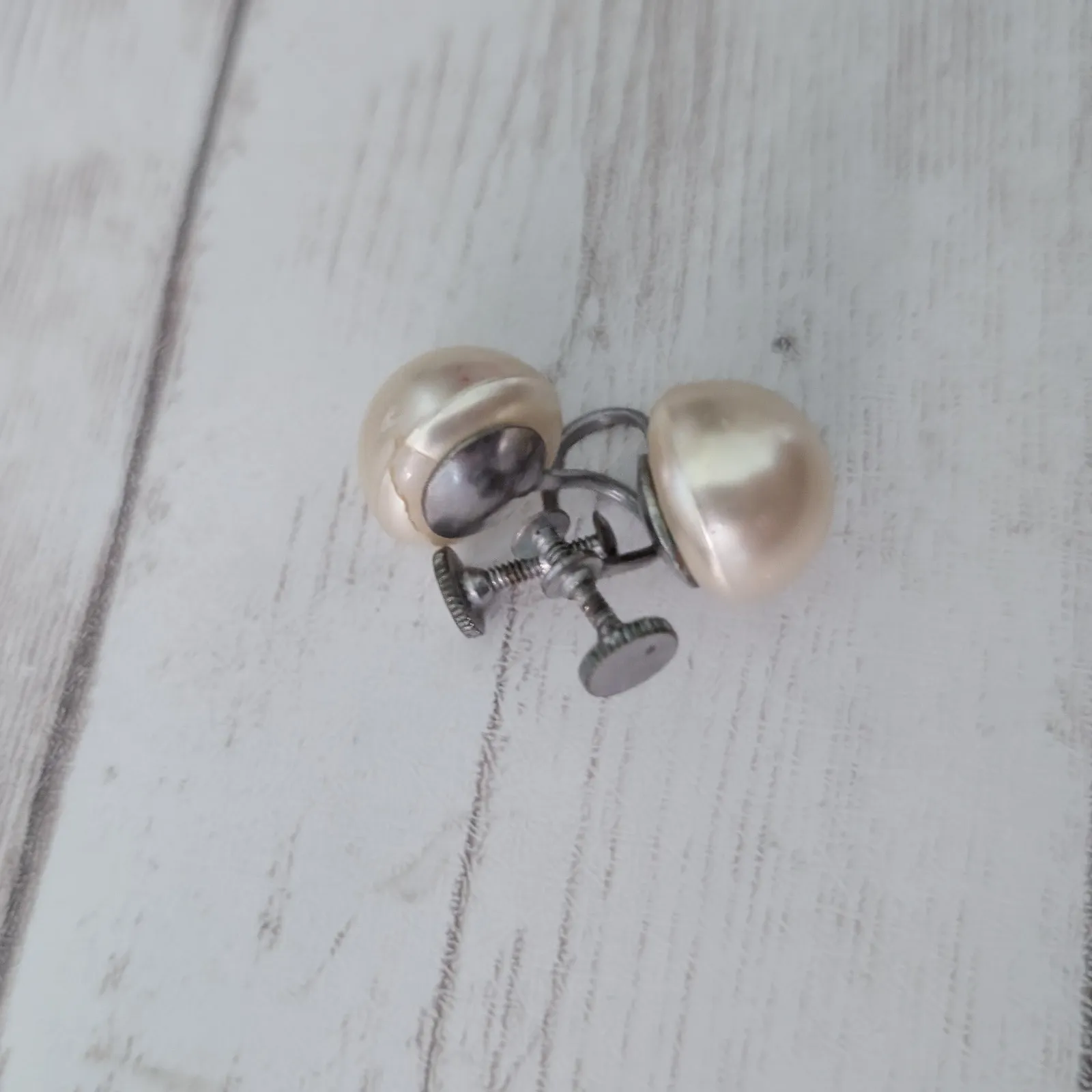 Vintage Screw On Earrings Domed Faux Pearl - Image 5