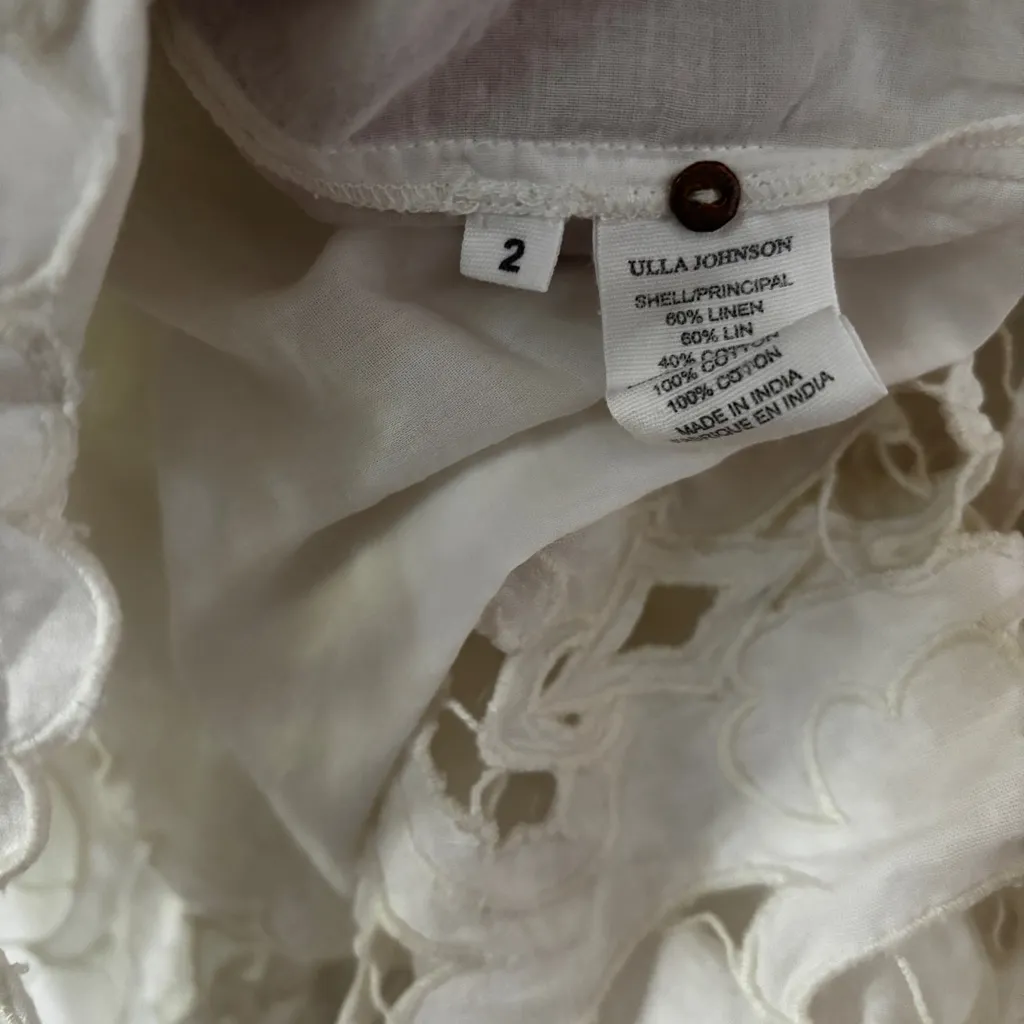Ulla Johnson Albertine Dress Linen Lace Long Sleeve Pristine Guipure Size‎ 2 XS - Image 8