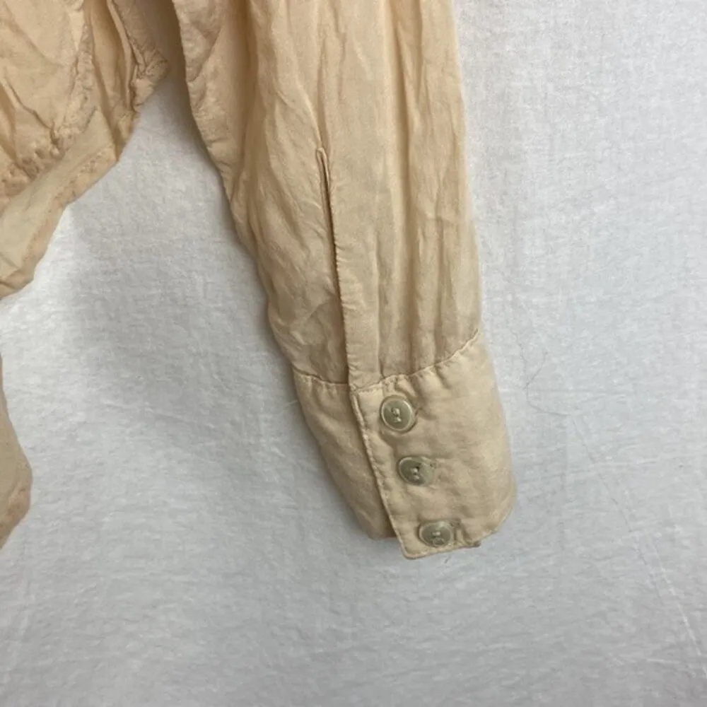 Free People Tan Long Sleeve Chain Accent Button Front Blouse Top S - Image 4