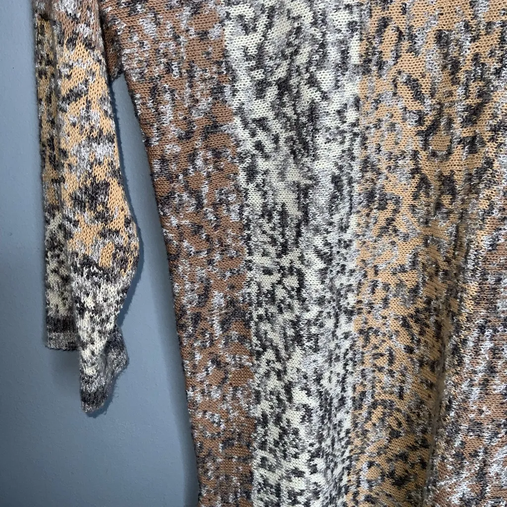 NIC+ZOE Brown and Cream Knit Round Neck 3/4 Sleeve Lightweight Sweater Medium - Image 4