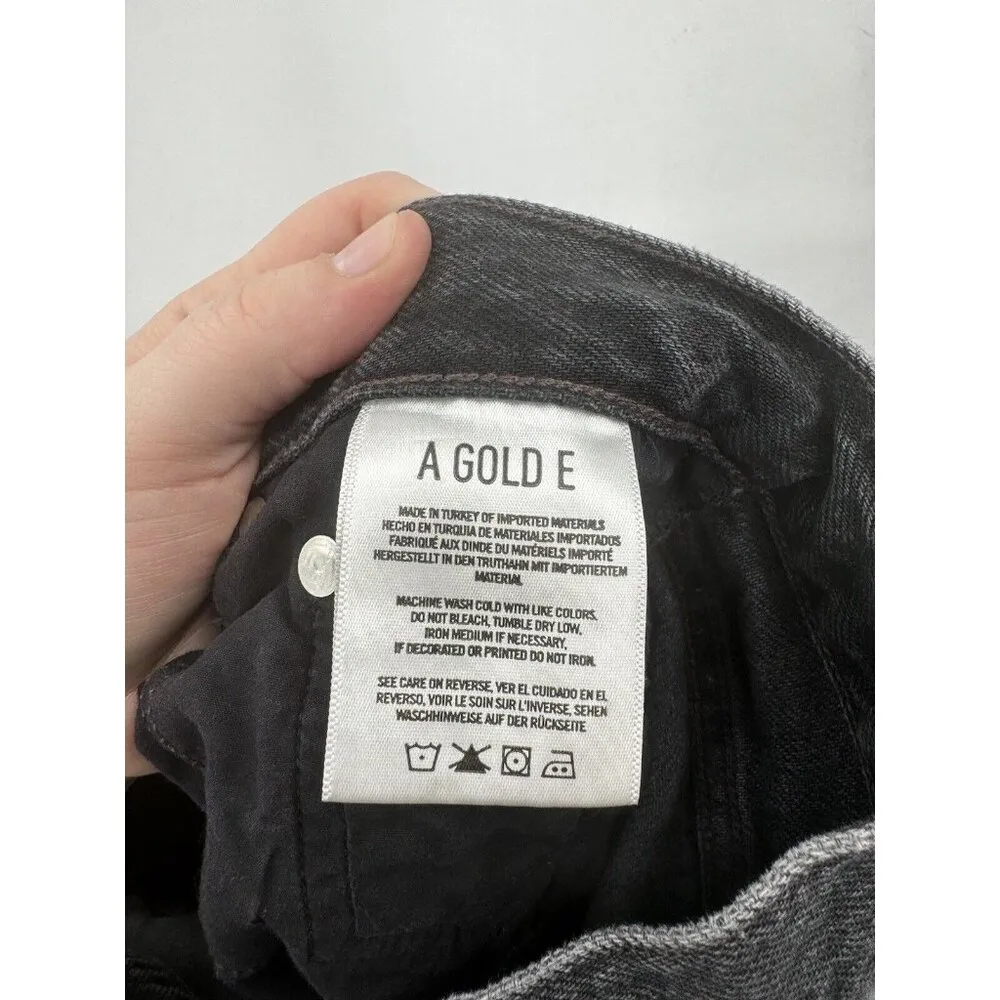 AGOLDE Button Fly Straight Leg Raw Frayed Hem Dark Wash Denim Women 24 Jeans - Image 7