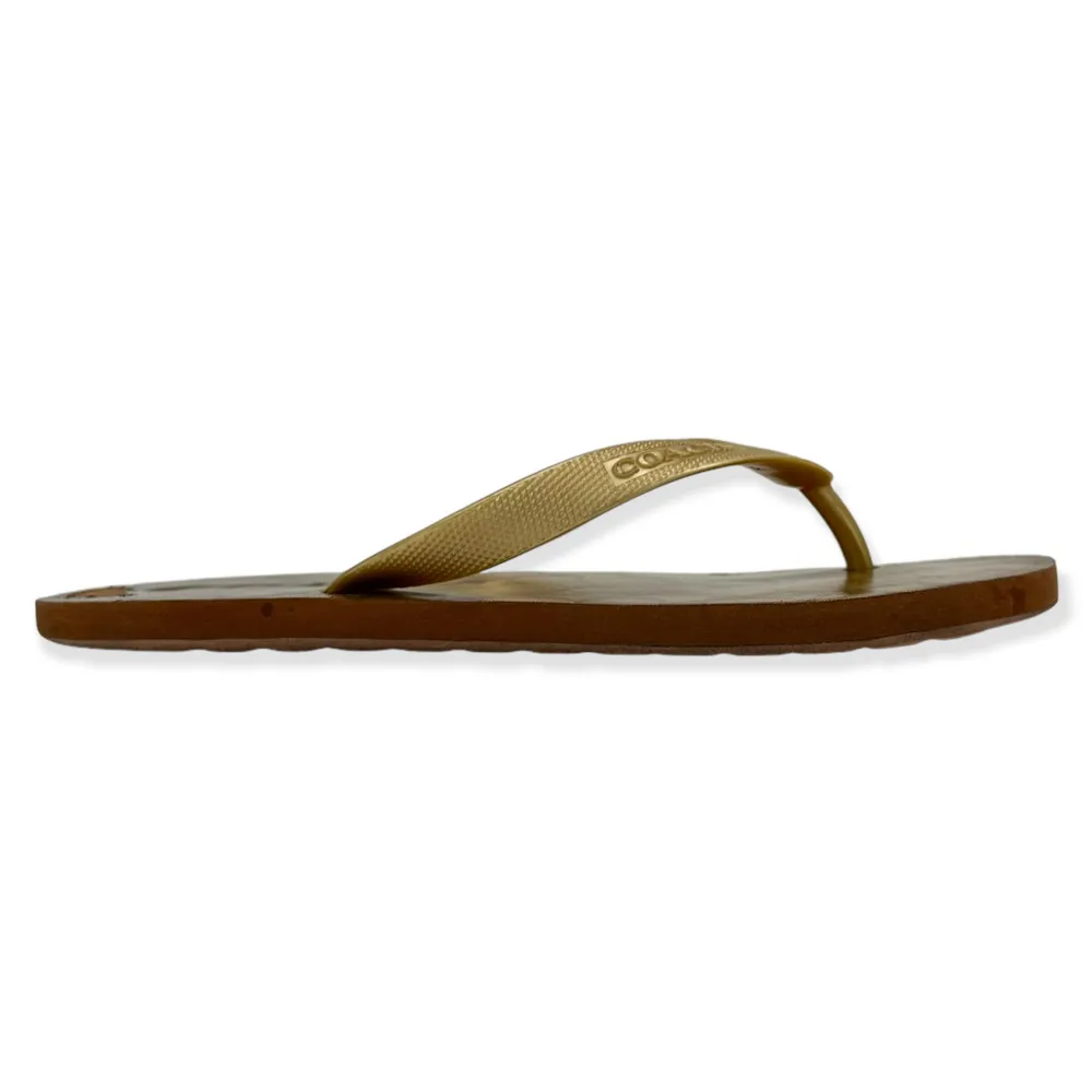 COACH | Women's Size 6 | Zak Flip Flop Gold Signature Rubber Slides - Image 7