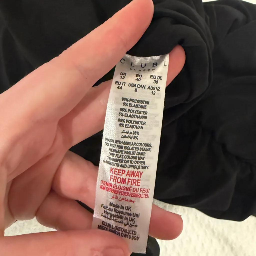 NWT Club L London Between The Lines Black Ruched Mesh Bodycon Midi Dress 8 FLAW - Image 11