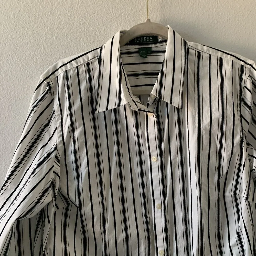 Lauren Ralph Lauren Womens Plus Size 1X Multicolor Stripe Cotton Button Up Shirt - Image 2