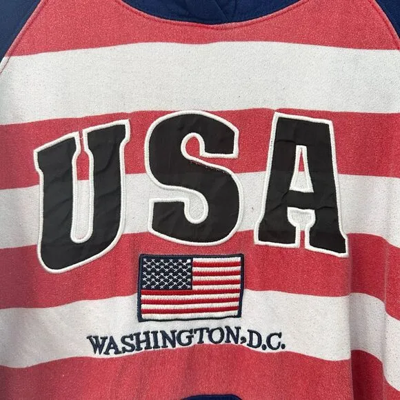 USA Pullover Hoodie‎ Washington DC American Flag Embroidered Medium Patriotic Blue - Image 2