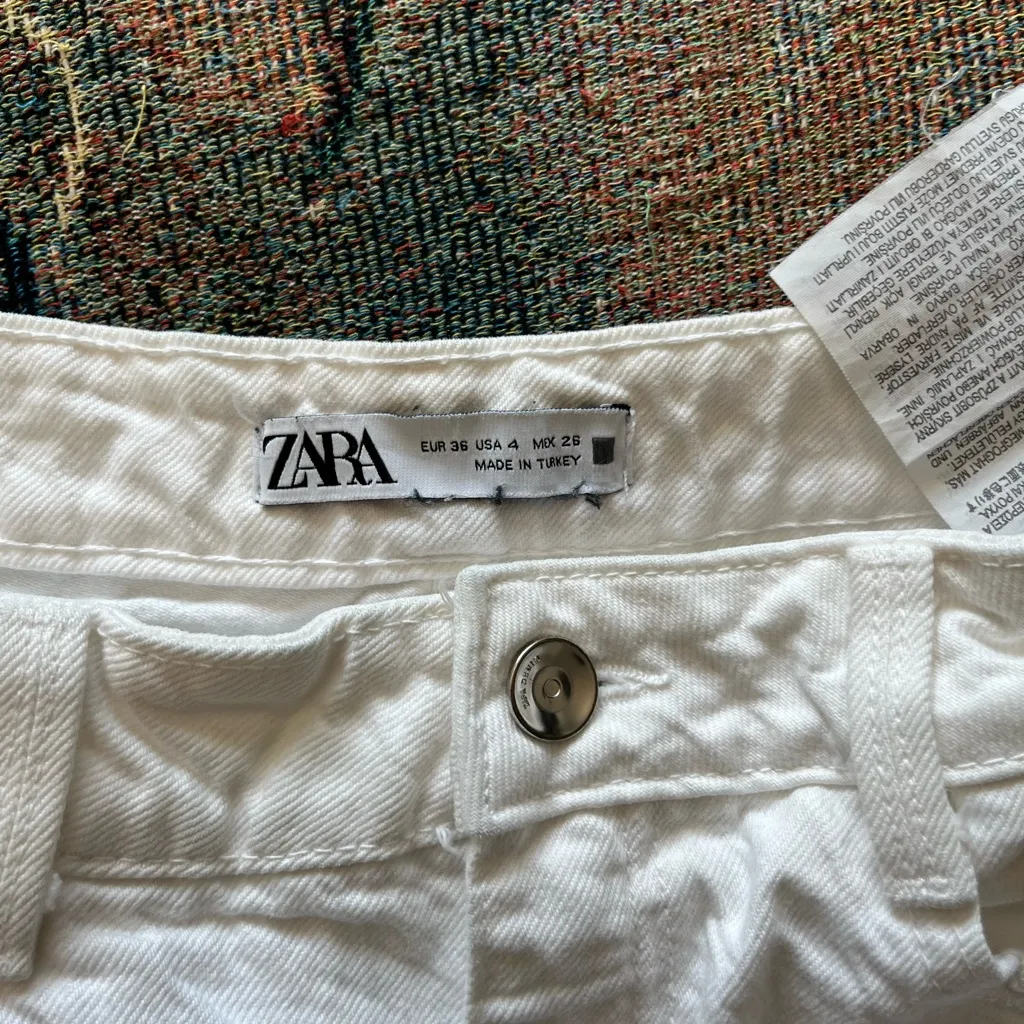 Zara White Straight Leg Ripped Jeans Women’s 4 Distressed Mid Rise Preppy Y2K - Image 14