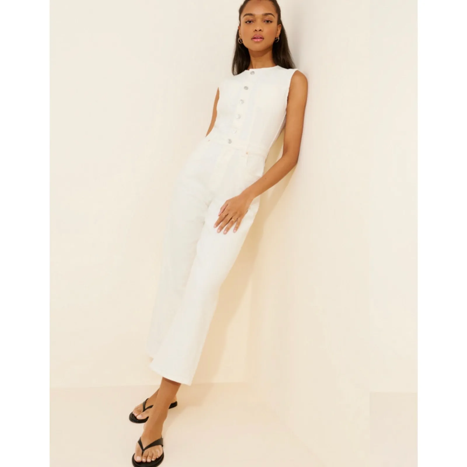 PAIGE Cirie White Sleeveless Denim Jumpsuit - Size 8 (New) - Image 4