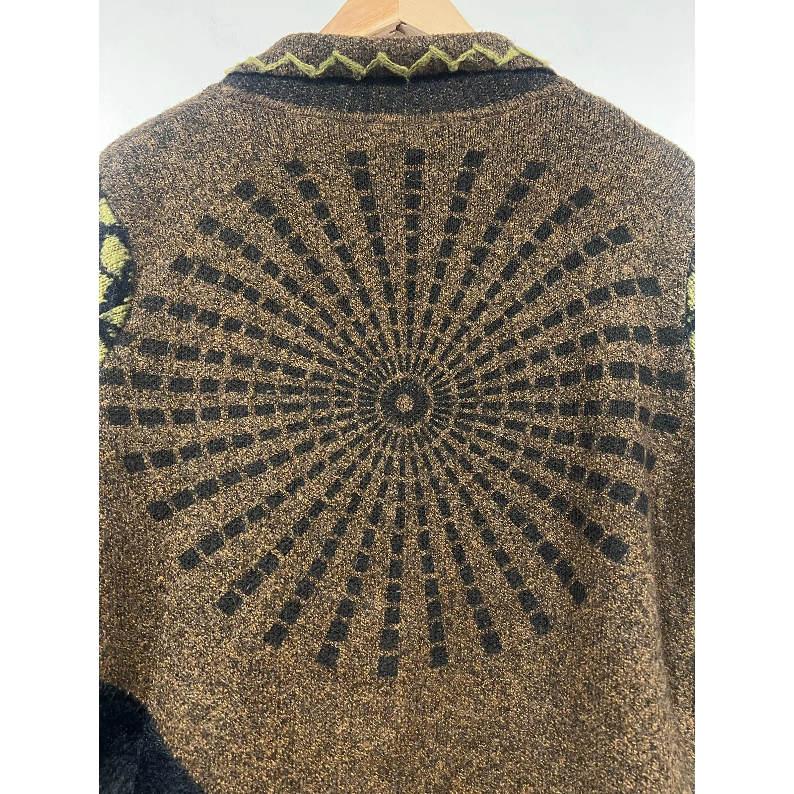 Women’s Art to wear Funky Boho Fuzzy Cardigan Acrylic Green Brown Black S - Image 4