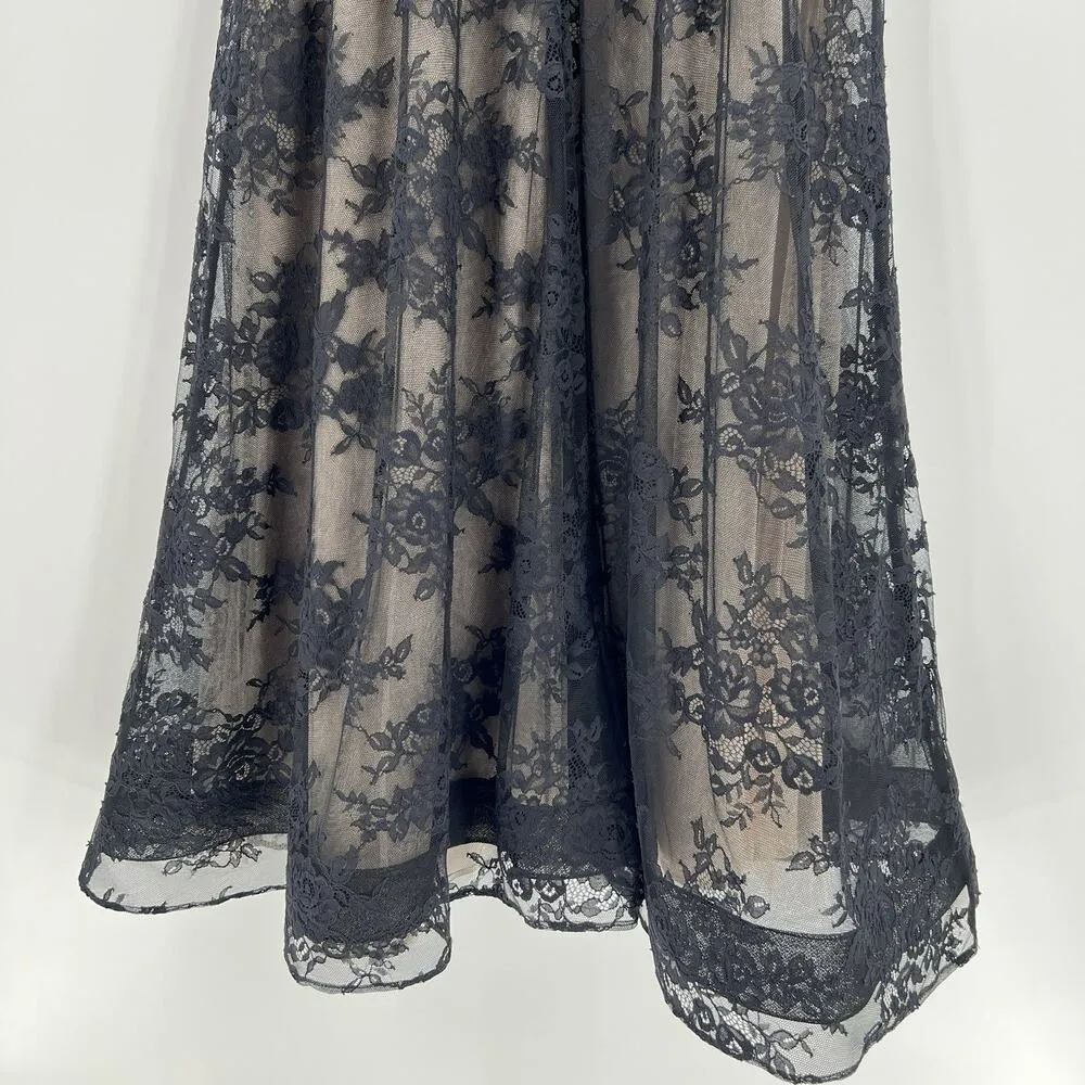 Rickie Freeman Teri Jon 3/4 Sleeves Lace Overlay Ruched Gown Black Beaded Size 8 - Image 8