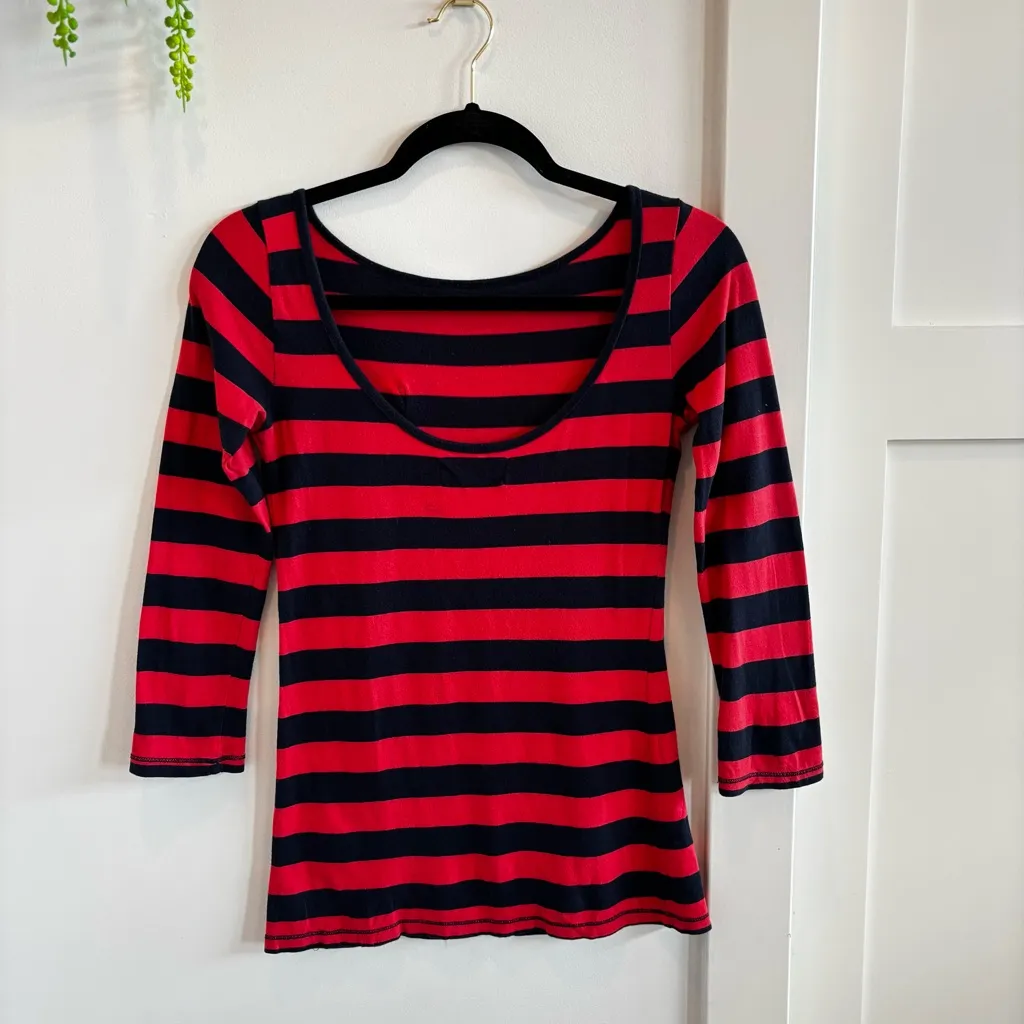 Abercrombie & Fitch Y2K Vintage Women's Striped 3/4 Sleeve Scoop Neck Back XS - Image 7