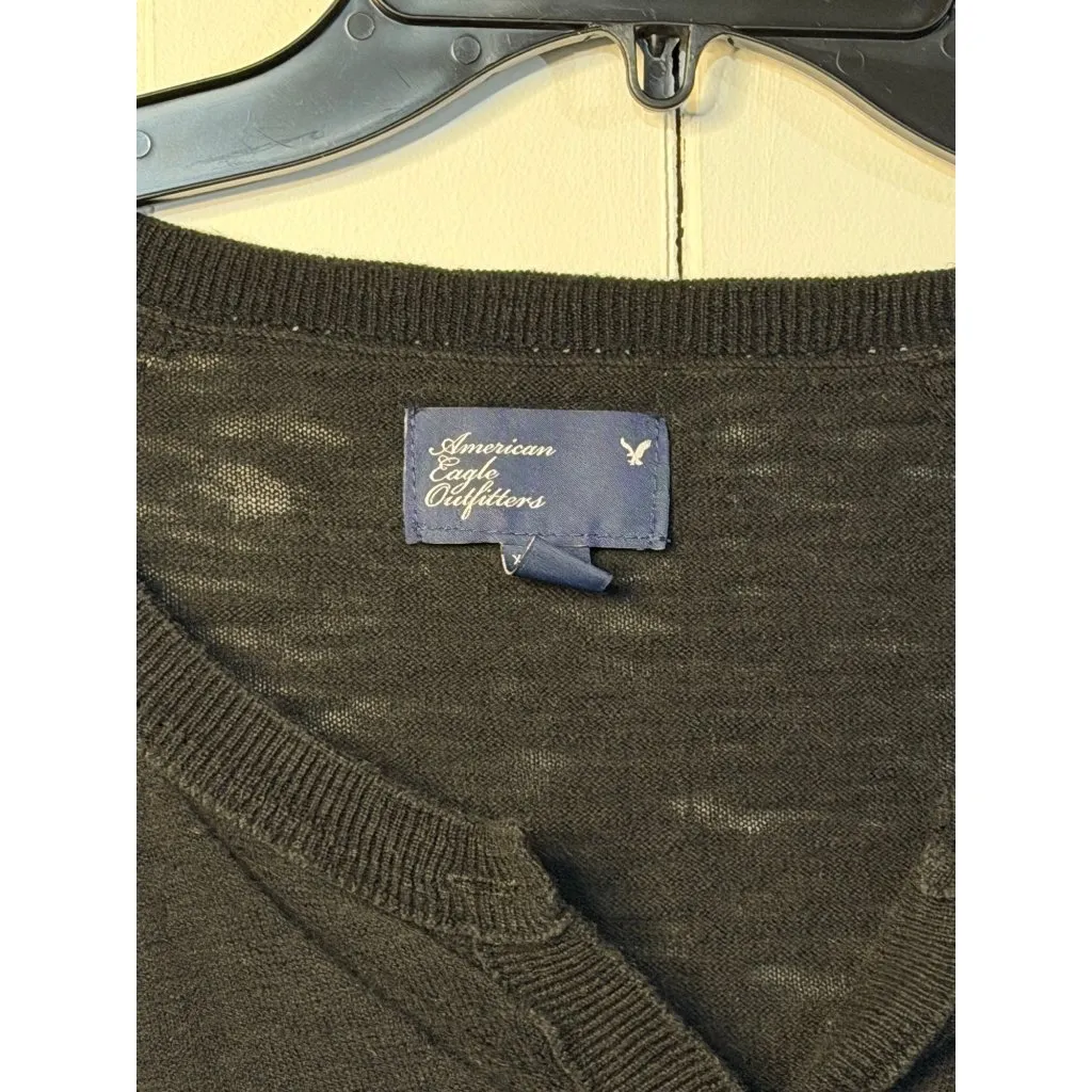 VTG Y2K American Eagle XS Women’s Black Soft Knit Cardigan Sweater Casual Layer - Image 4