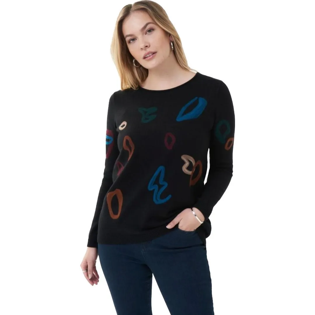 Joseph Ribkoff Black Sweater front Colorful Patchwork Sz L NWT - Image 4