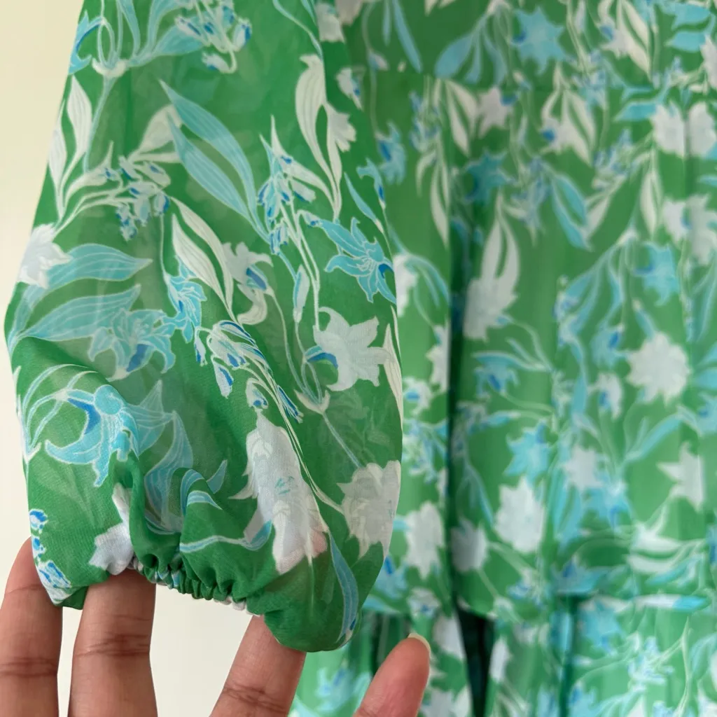 Jessica Simpson Vibrant Green Floral Mini Dress Size XS - Image 4