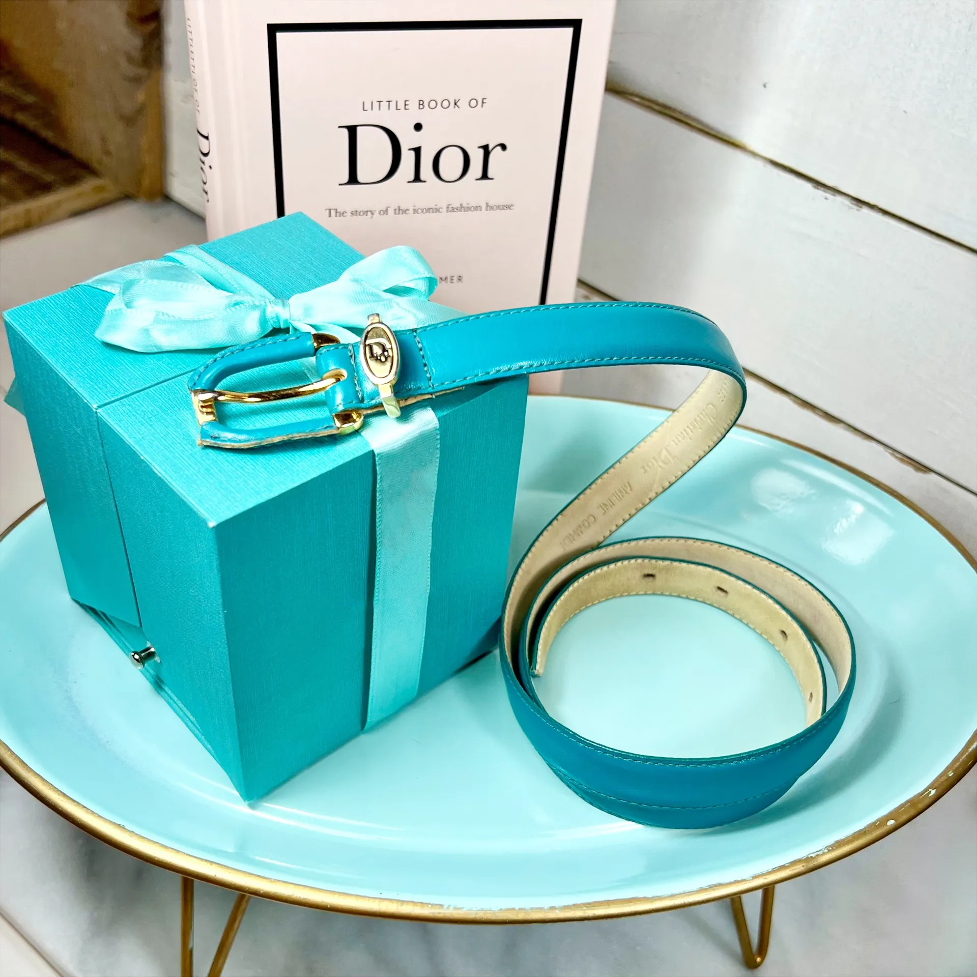 Christian Dior Teal Skinny Leather Vintage Logo Belt - Image 6