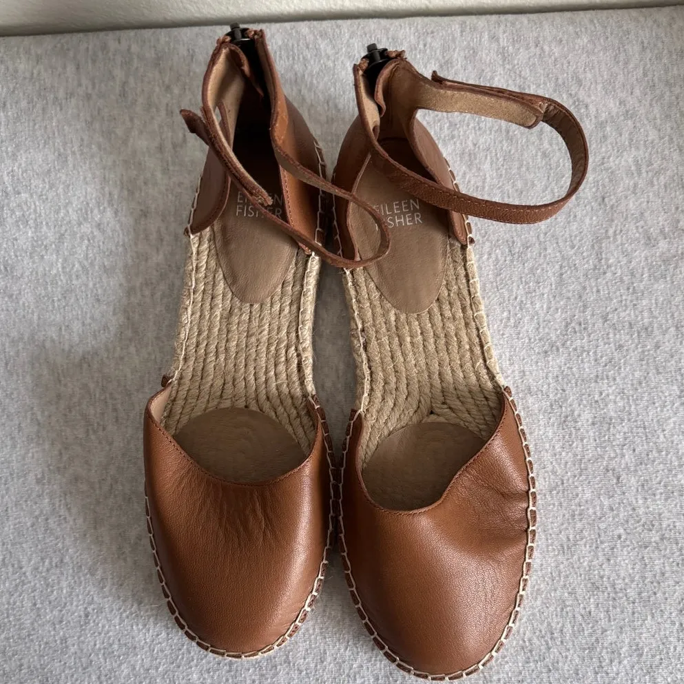 NWT Eileen Fisher Lala Tumbled Leather Espadrille Flat in Brown Size 9 - Image 3