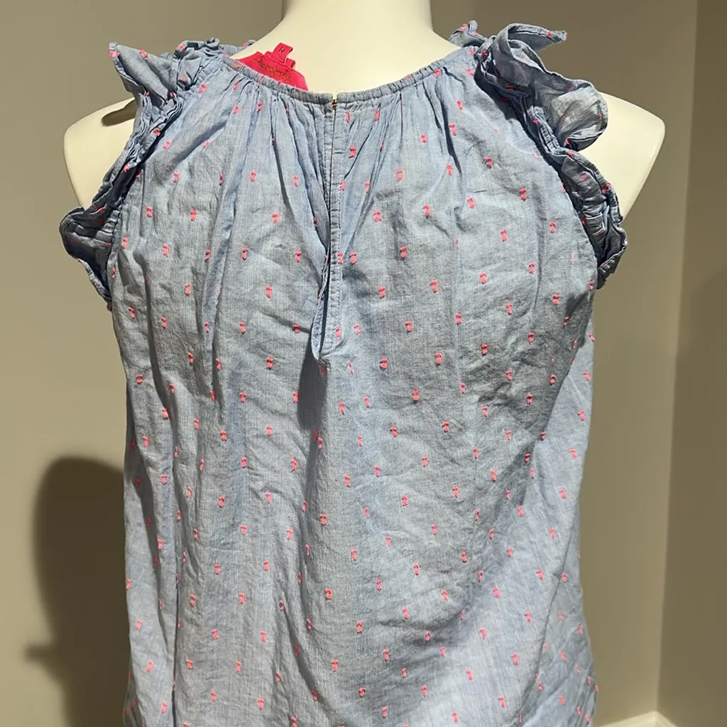 Lilly Pulitzer Kristin Top Bluebell‎ Chambray Neon Pink Clip size M - Image 6
