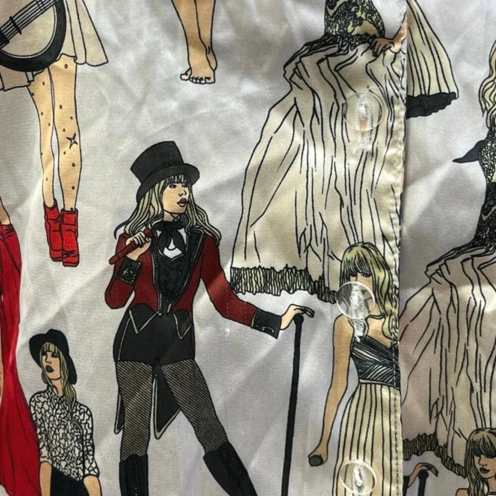 Taylor Swift Eras Tour Multicolor Silk Satin Button Up Long Sleeve Pajama Top M - Image 4
