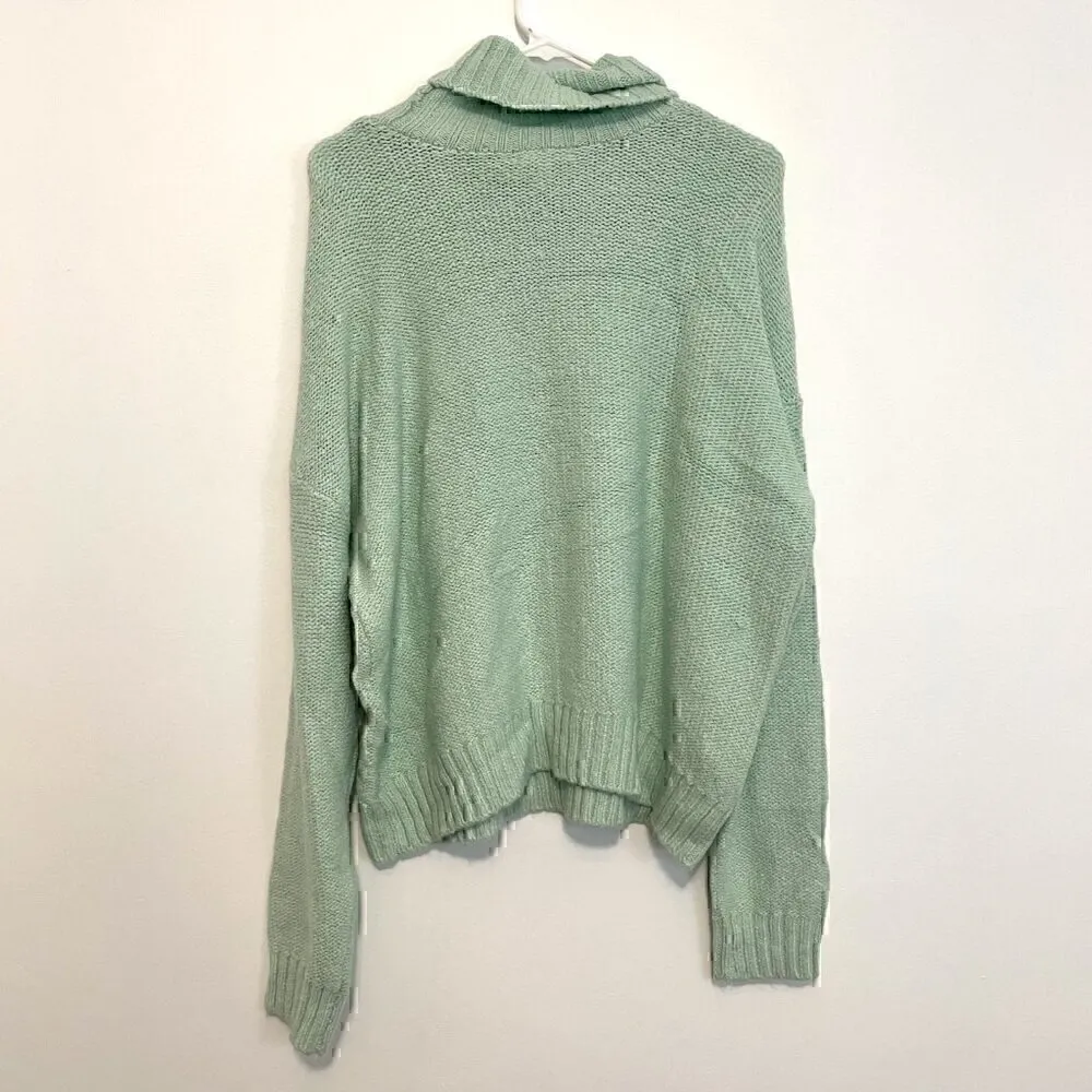 BP NORDSTROM Cozy Cable Knit Turtleneck Sweater Mint Green Chunky Knit Winter L - Image 11