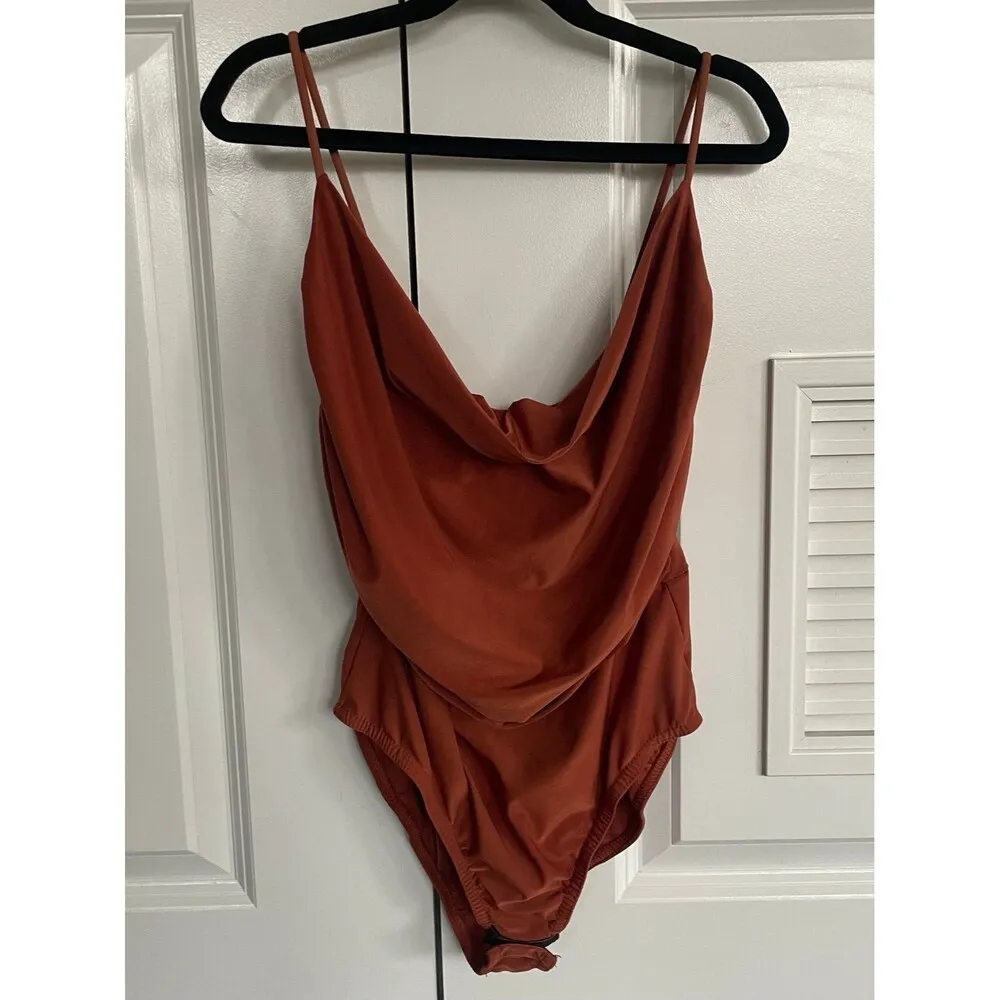 Cowlneck body suit. Burnt orange. Size 2. Nasty Gal. Like new. - Image 2