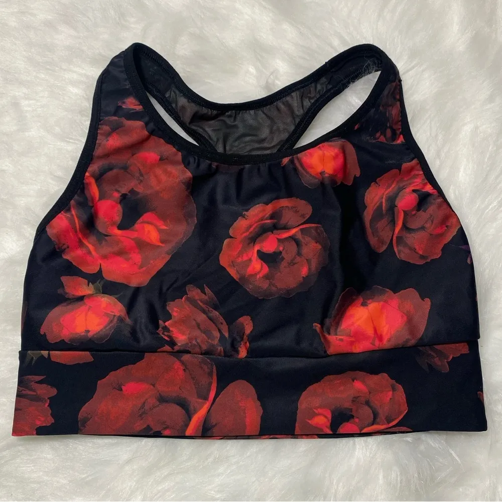 Victoria's Secret THE PLAYER RACERBACK SPORT BRA Black Bra w Red Roses Valentine - Image 4