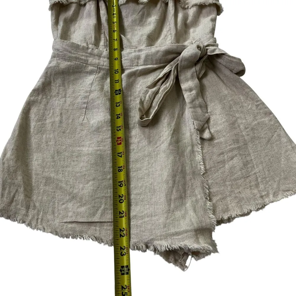 Princess Polly Beige Linen Blend Wrap Around Romper Women Size 4 | 31-29 - Image 7