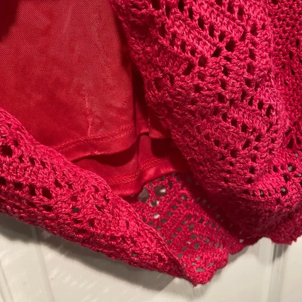 Bandolino Size L Pink Crochet 3/4 Sleeve Ramie Blend Top 3/4 Sleeve Scoop Neck - Image 5