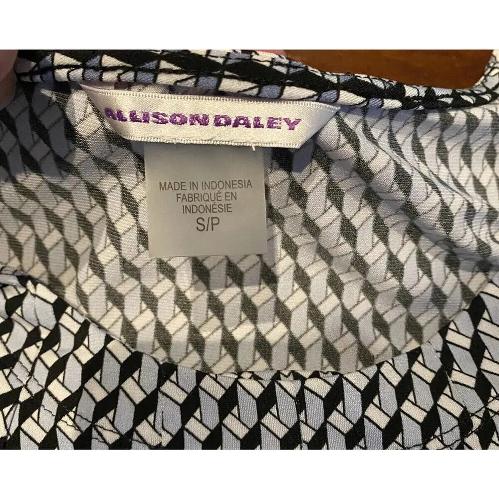 Allison Daley Women’s Geometric Blue Black Sleeveless Tank Blouse Petite Small - Image 4