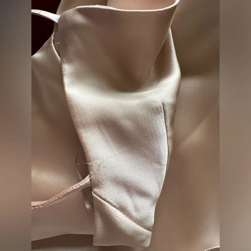 ZARA Satin Maxi Slip Dress Sz L Champagne‎ Gold Double Strap NEW with FLAW - Image 10