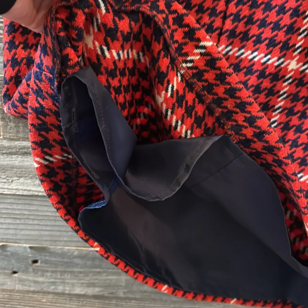 Boden British Tweed Red Navy Houndstooth Skirt Size 4L - Image 6