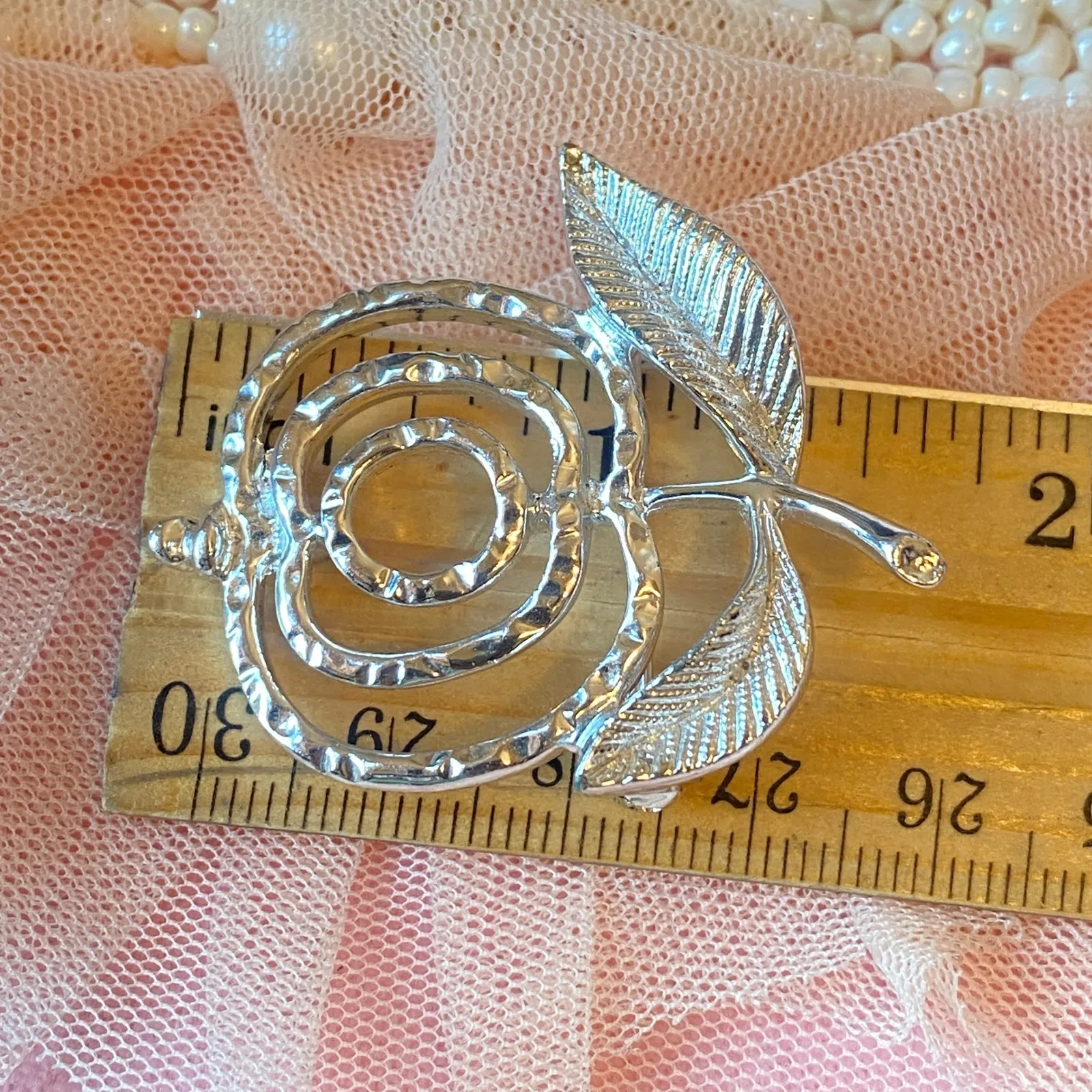 Vintage SARAH COV. Silver Tone Modernist Floral Brooch Pin Leaves Old Money - Image 5