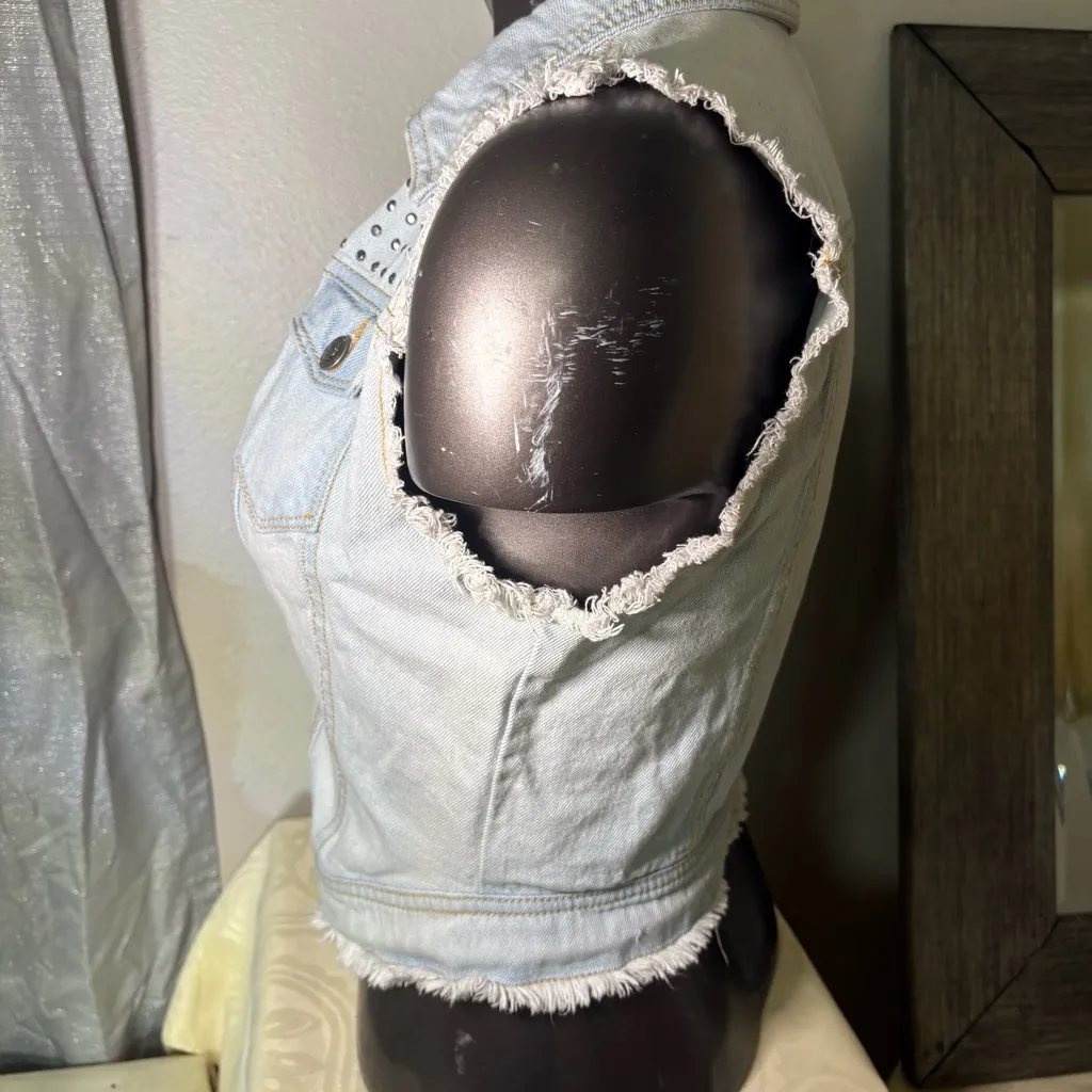 Light Blue Denim Vest with Studded Accents - Image 5