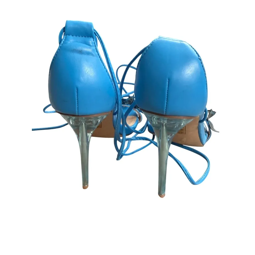 SHOE REPUBLIC LA Blue Butterfly Lace Up Sandals Heels Size 9 - Image 5