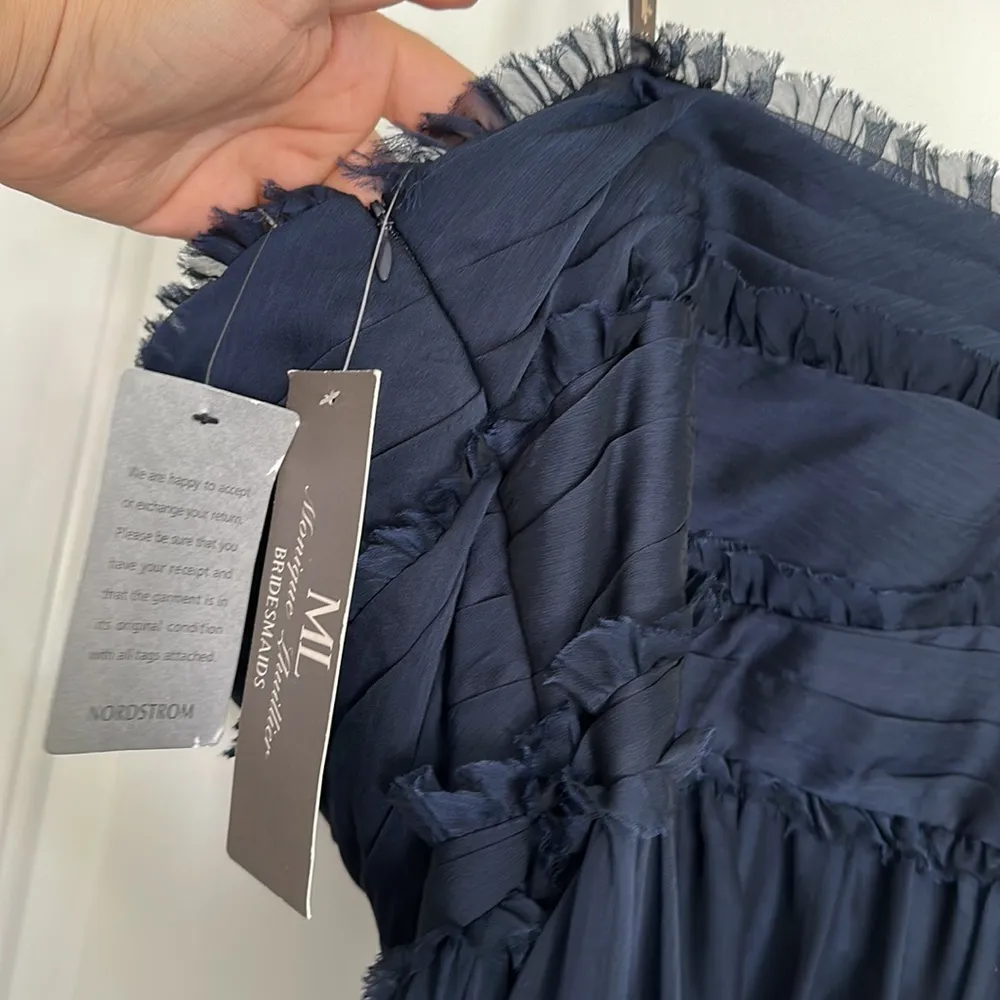 NWT Monique Lhuillier Bridesmaid Navy Strapless Chiffon Gown Dress Sz 4 - Image 10