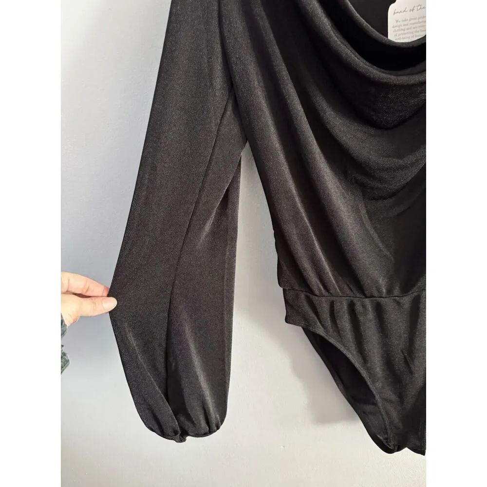 NWT Band Of The Free Aggie Black Cowl Neck Slinky Long Sleeve Bodysuit Sz Small - Image 6
