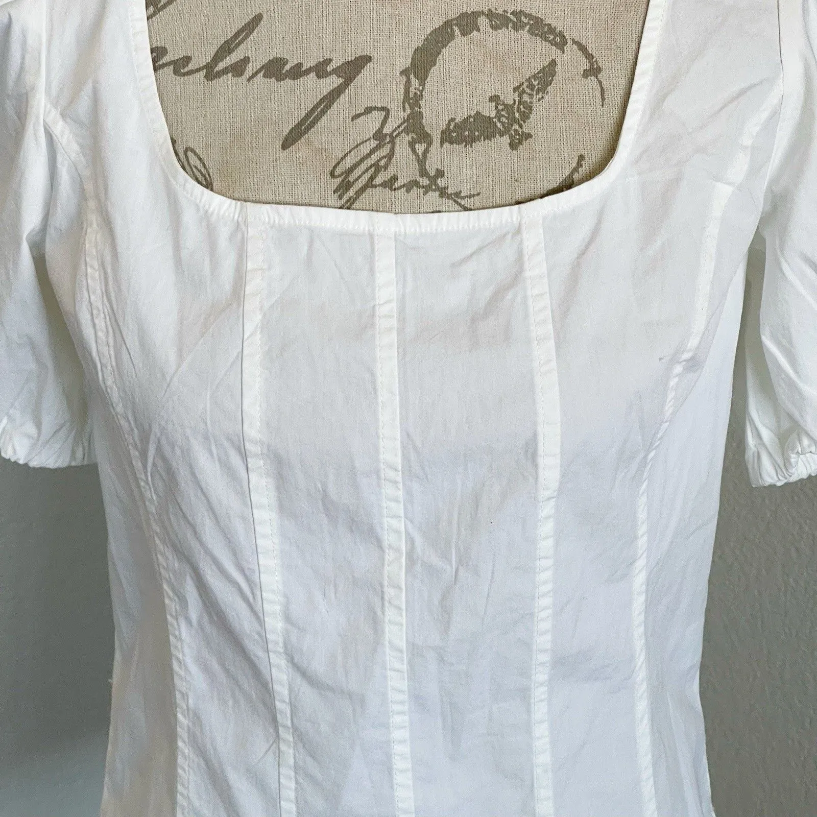 J.Crew Womens Blouse Sz 10 Short Sleeve Cottagecore Cottage Bohemian Smocked White - Image 5