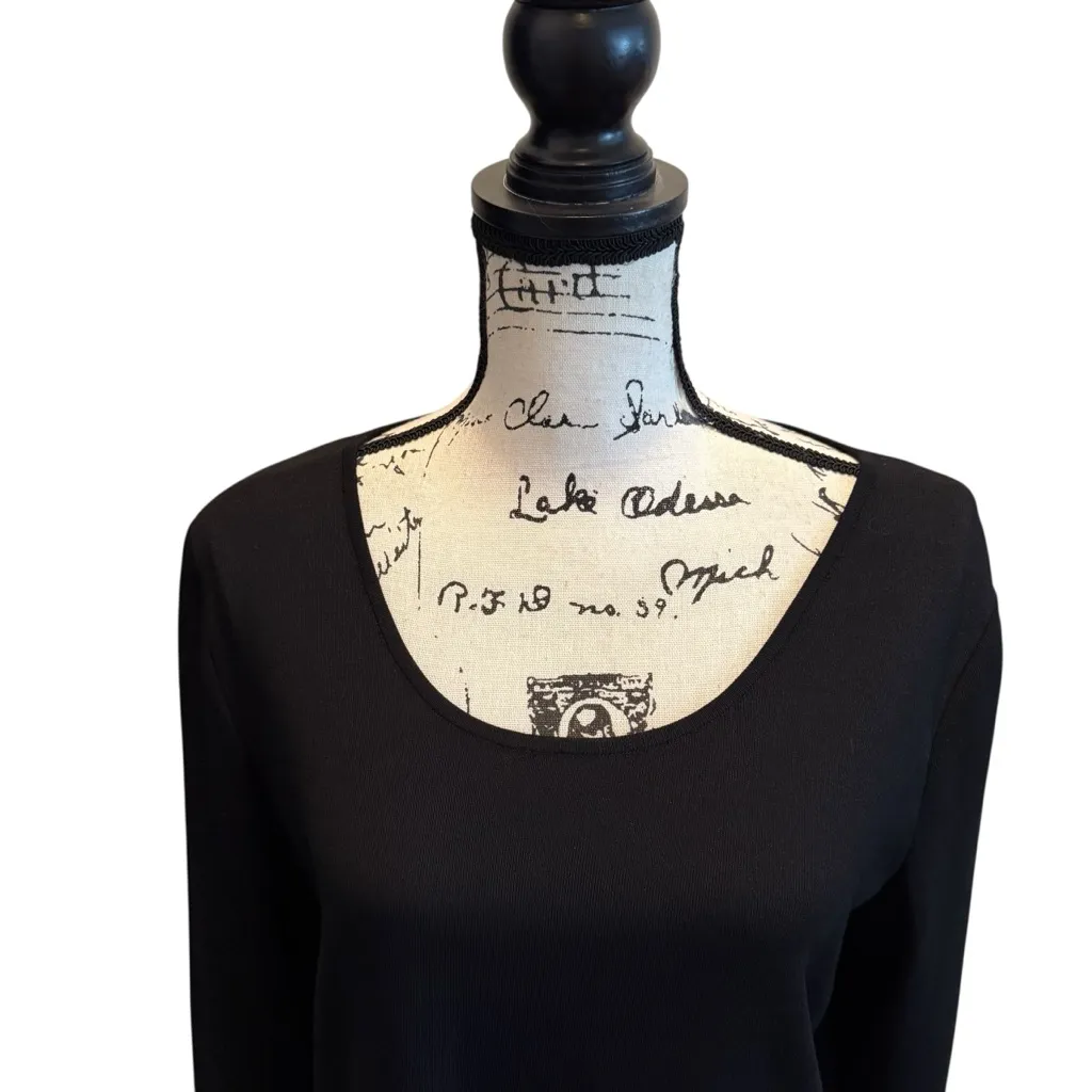 MING WANG Knit Lightweight Tunic Sweater Pullover Black Size Large Scoop Neck - Image 2