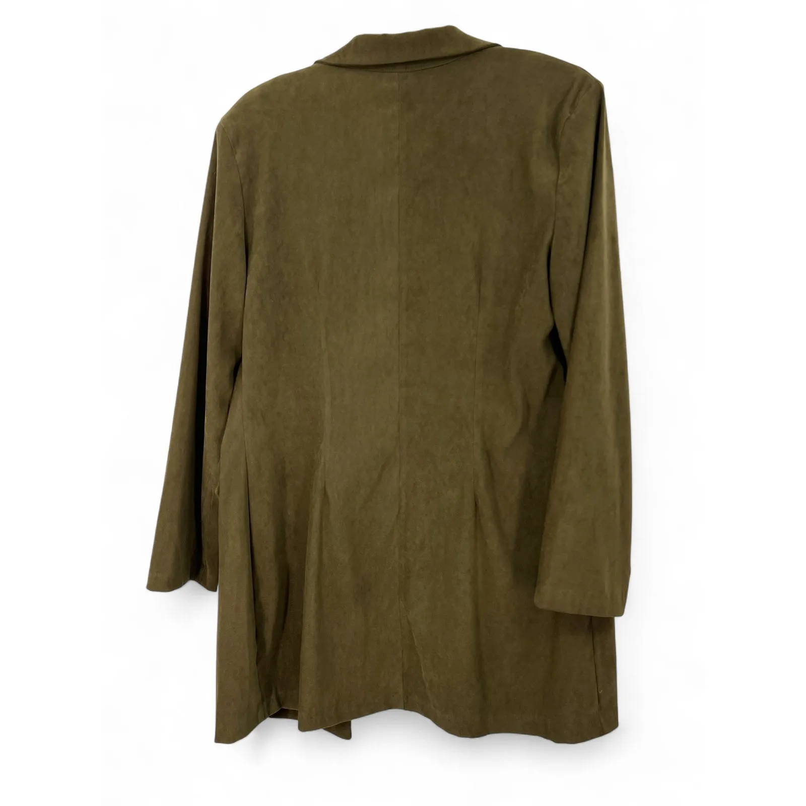 Vintage Celine | M | Blazer Jacket Micro Suede Womens Thigh Length Olive Green - Image 3