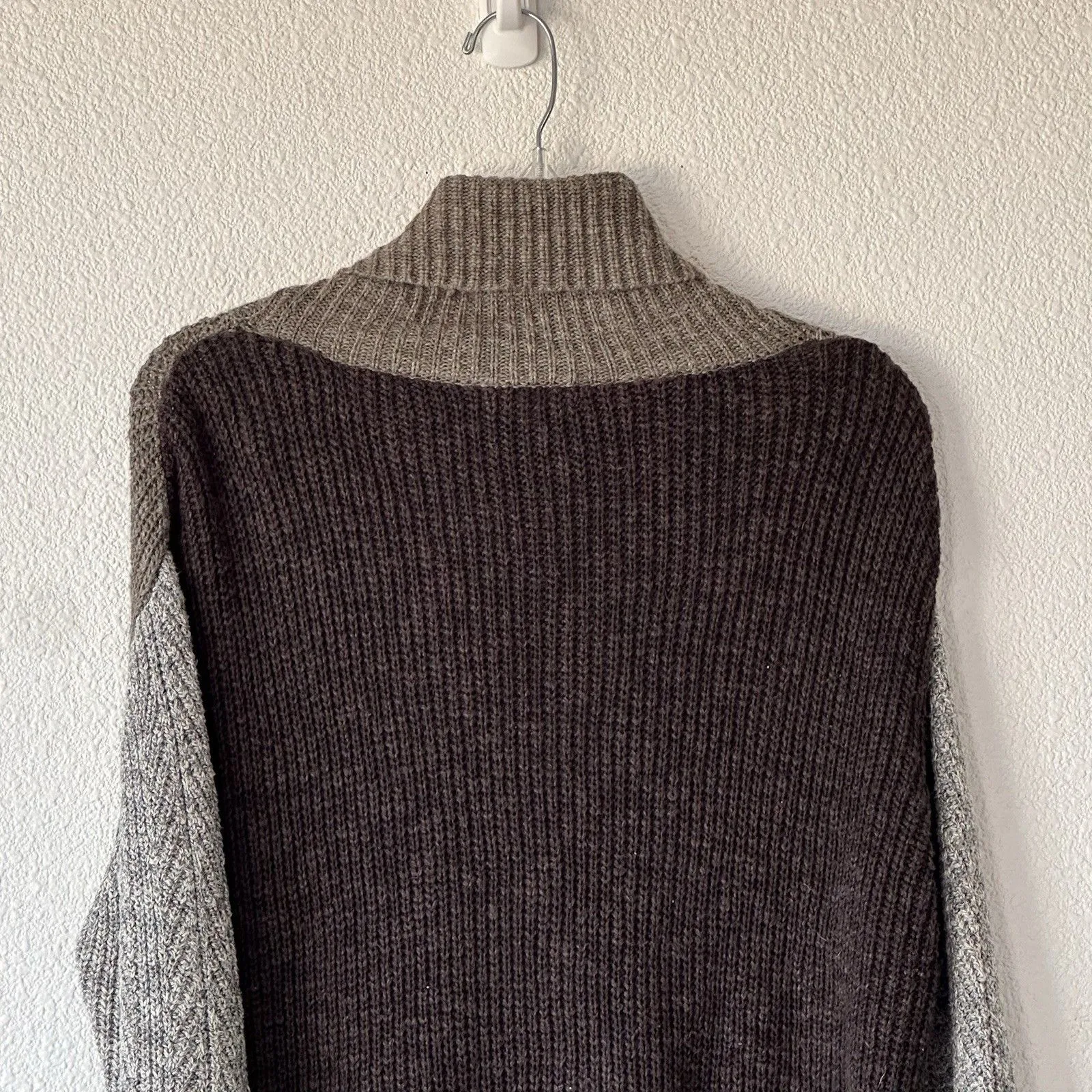Skies Are Blue Color Block Sweater Women's Size Small Cowl Neck Green Gray Brown - Image 5