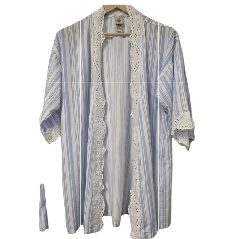 In Bloom 3 Pcs Pajamas By Jonquil Eyelet Lace Trim Blue White Stripe Feminine - Image 3