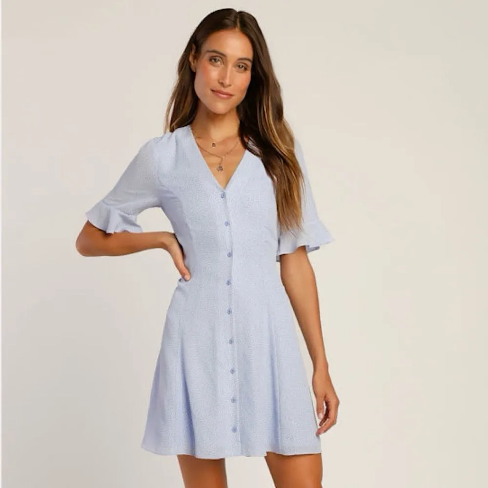 Lulus Castana Light Blue Print Button-Up Dress - NWOT - M - Image 3