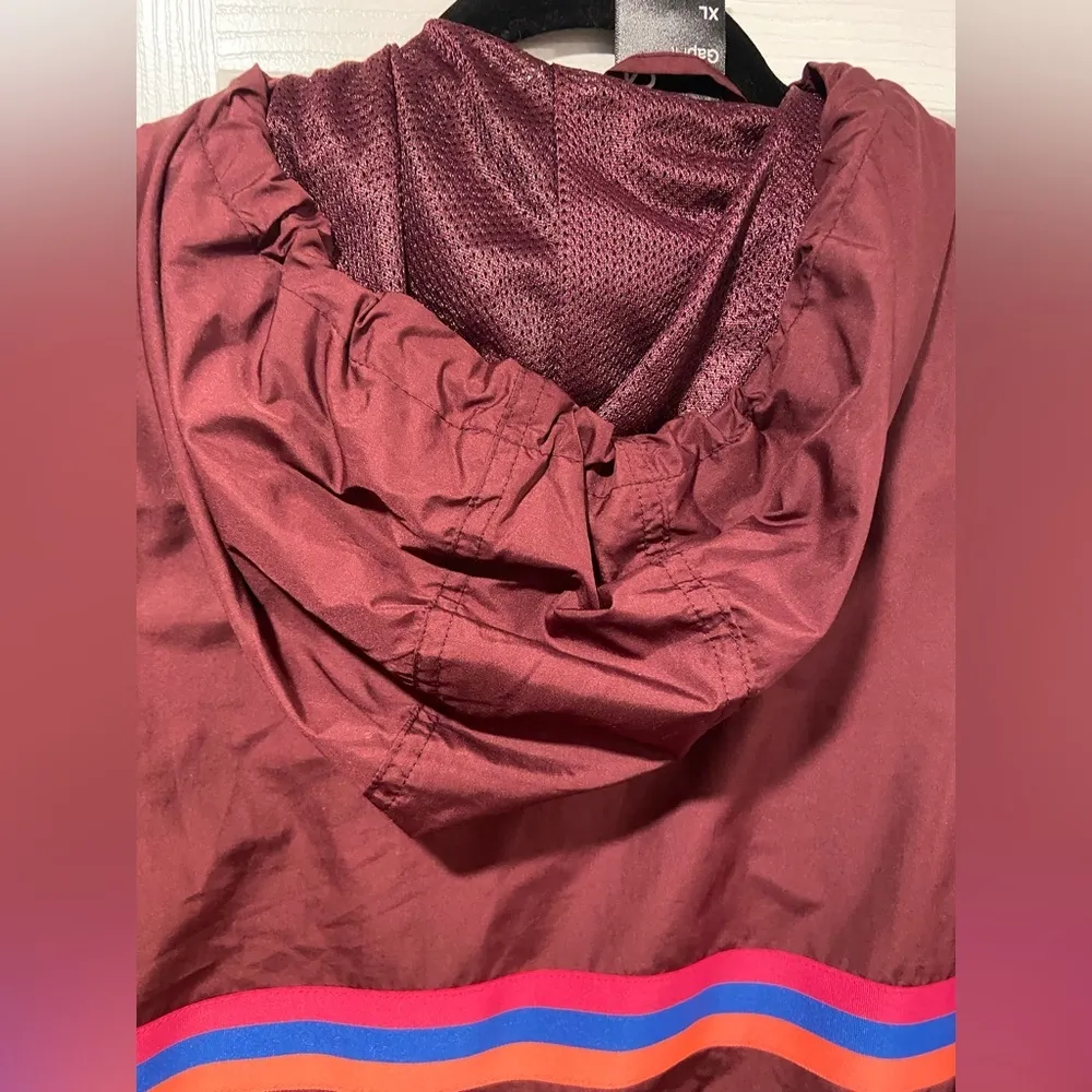 Gap Burgundy Neon Stripe Hooded Full Zip Drawstring Windbreaker Jacket Size XL - Image 8