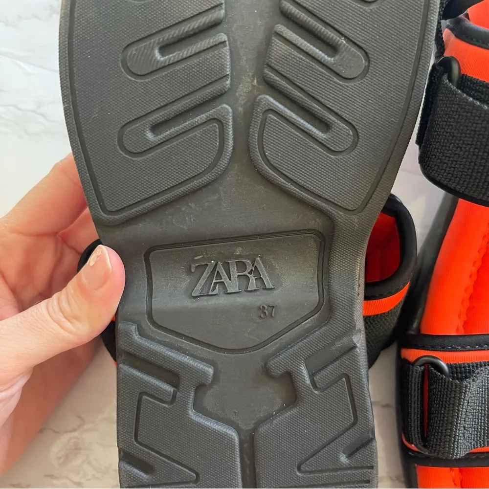 Zara Sports Sandals Black Orange Chunky Strappy Size 37 6.5 - Image 6