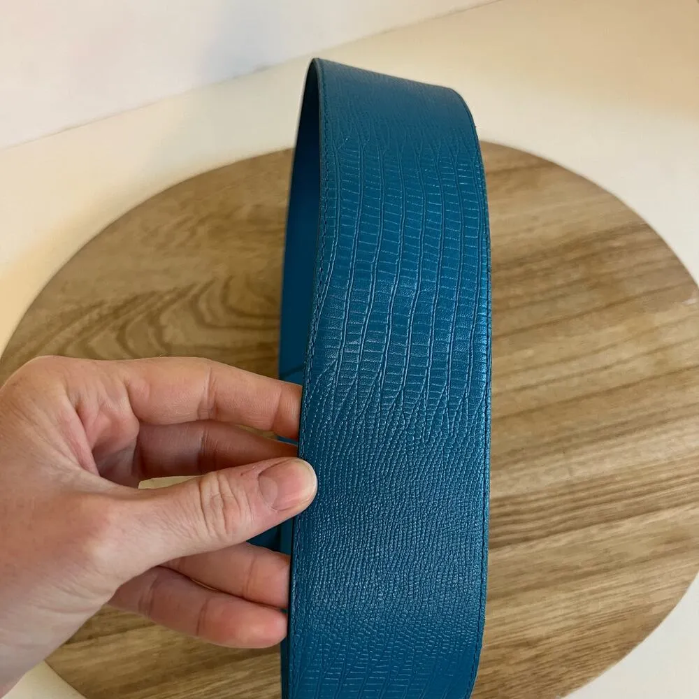 90s Vintage Paul Harris Blue Genuine Leather Wide Snake Print Chunky Belt S/M - Image 4